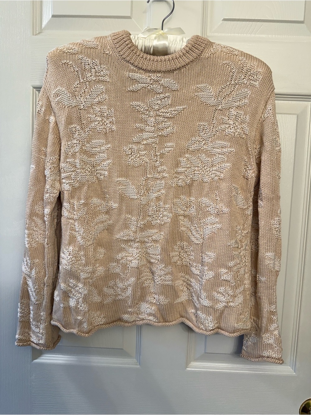 Lafayette 148 Textured Floral Crewneck Sweater in Light Beige
